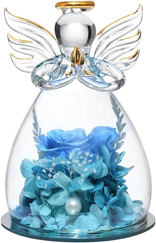 Valentines Day Gifts for Wife Mother Day Rose Gift Birthday Gift for Women Angel Gifts for Her Artificial Flowers in a Glass Dome Angel Gift Idea for Her Forever Rose Anniversary Wedding Gifts